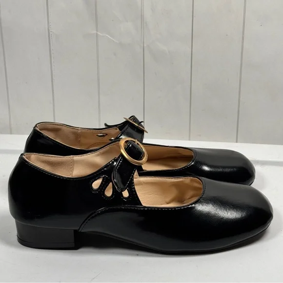 Black Faux Leather Mary Janes Retro Buckle Shoes Dance Costume Classic 42/US 10 - Picture 3 of 8